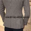 Houndstooth Rutig Casual Blazer för män Kostymjacka med 2 sidor Slit Slim Fit Man Kappa Modekläder Ankomst 211111