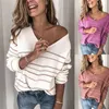 Winter Women Swaeter Striped V-neck Knitted Sweater Plus Size Long Sleeve Tunic Christmas Cashmere Jumper Harajuku Pullover Top 210428
