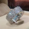 Charme vrouwen dubbele rij diamanten ring mode vrouwen zirkoon ringen verzilverd bruiloft sieraden maat 6-10