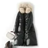 Women Winter Coat Natural Fur Hooded 90% White Duck Down Jacket Slim Women Long Down Parka Female Thick Warm Coats 211007