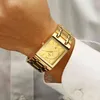 Relogio Masculino WWOOR złoty zegarek mężczyźni kwadratowe męskie zegarki Top marka luksusowy złoty kwarcowy wodoodporny zegarek na rękę ze stali nierdzewnej 211124