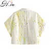 HSA and Tops Daisy Top Summer Blouse Women Short Sleeve Button Up Loose Collared Shirts Yellow Floral 210417