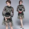 High Quality Vintage Hollow Out Mesh Dresses Women See Throught Black Embroidery Party Mini Short Dress 210603