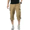 Male Shorts Multi Pocket Summer Loose Zipper Breeches Khaki Grey Plus Size Short Pant Casual Cotton Black Long Mens Cargo Shorts 210330
