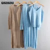 Gigogou Women Hollow Out Sunscreen Sweter Sweter Wiosna Lato Solidna otwarta bluzka Topy + Tank Top 2 Sztuk Dresy Zestaw 211018