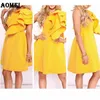 Women Yellow Dress Layer Ruffles Sleeve Ladies Fashion Swing Tunics Lovely Robes Evening Party Cute Girl Dresses Summer Clothing 210416