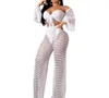 Neon Fishnet Mesh Sheer Two Piece Set Kvinnor Sommarkläder Baklösa Skörd Top och Pant Sexy 2 Pice Swim Beach Outfits Women's Tracksuits