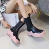 Boots Motorcycle Women Chelsae Winter Leather Shoes Green Botas Wedges Female Platforms Womens Combat Ladies Shoe Mujer