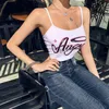 Angel Brev Print Sleevelsstrap Tank Vest Crop Tops Clubwear 2020 Nya Sexiga Kvinnor Bodycon Kort Tank Camis Bustiers Corsets x0507