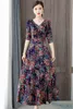 Casual Dresses Retro Floral Strickkleid Herbst 2022 Elegante Frauen V-Ausschnitt Slim A-Line Mode Plus Größe 4XL Weibliche Party Vestidos Y597