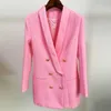 TOP QUALITY est Designer Blazer Jacket Women's Lion Buttons Double Breasted Satin Shawl Collar Long Brazer 211006