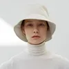 JIN-Swhbias Leather Bucket for Women Solid Black White Khaki Ladies Hats Autumn Sun Block Wind-proof Vintage Japanese Hat
