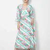 Vintage Hit Color Robe pour femmes V Col Flare Manches Taille haute Imprimer Robes Femme Mode Vêtements 210520