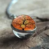 Fashion Double Sided Glass Ball Pendant Tree of Life Necklace Art Painting Bamboo Link for Women Jewelry