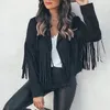 Kvinnors Jackor Fufucaillm Fashion Tassel Cardigan Women Y2K Fransed Hem Crop Tops Motorbiker Jacka Suede Läder Vintage Coat Höst