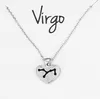 Zodiac Sign Heart Pendant Halsband för kvinnor Guldfärgskedja 12 Constellations Star Choker Halsband Friendship Wish Card Smycken