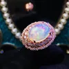 Pierścienie klastra Naturalne prawdziwe biały opal luksusowy owalny duży pierścień 1014mm 4CT kamień szlachetny 925 Srebrny srebrny biżuteria dla kobiet J21228218031503