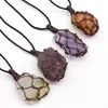 Trançado de malha natural chakra gemstone ajustável colar de mão tecelagem de cera corda envolveu pedra crua irregular de pedra cristal de quartzo para a paz de admiração espiritual