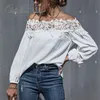 Été Femmes Off Épaule Chemise À Manches Longues Slash Cou Blanc Dentelle Crochet Sexy Beach Blouse Tops 210415