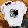 Cat Lover Cool Flower Animal Print Pet T-shirts Kvinnor Kortärmad Tshirt Harajuku Tee Shirts 90s T-shirt Grafiska Toppar Tee X0527