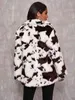 Autumn and winter Harajuku style cow pattern black and white imitation fur coat women's jacket loose student hip-hop dance 211207