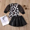 Ensembles de vêtements pour enfants filles tenues enfants Tops à manches en dentelle léopard + jupes en cuir PU 2pcs / set mode printemps automne été Boutique vêtements pour bébés