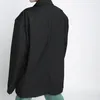[EAM] Vrouwen Zwart Rood Big Size Pocket Blazer Revers Lange Mouw Losse Fit Jas Mode Lente Herfst 1DD6310 21512
