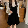 Women French Retro Dresses Dot Shirt Ball Gown Vest-Dress Velvet Pleated Gentle Elegant Chic Female Fashion 210525