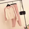 Casual two-piece sweater cardigan jacket women autumn womens knitted suit fashion baseball sports zip top and pants set 210819