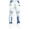 Män Jeans Drawstring High Waist Desighner Jean Byxor Höst Mens Klädbiker Straight Denim Tvättade hålbyxa Byxor Svart 211008