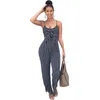 Elegant randig sexig spaghetti rem rompers kvinna jumpsuit ärmlös backlessbow casual wide legs jumpsuits leotard overalls 210419