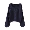 Ezgaga 스웨터 여성 가을 ​​겨울 한국어 패션 O 넥 랜턴 슬리브 All-Match Pullover 따뜻한 outwear 니트 탑 여성 점퍼 210430
