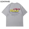 GONTHWID T-shirts à manches courtes Chemise Hip Hop Streetwear Hommes Lettres d'été Imprimer T-shirts Coton Casual Harajuku Lâche Mode Tops 210707
