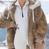 Женщины зимние густые теплые тедди пальто сплошной с длинным рукавом пушистые волосатые поддельных меховых куртки для мытья женские женские плюс размер молнии на молнии 210914