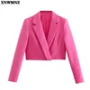 XNWMNZ Za Fashion Women Clothing Spring Autumn Office Lady Chic Casual Short Suit Coat French Long Sleeve Pink Blazers 211122