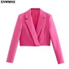 XNWMNZ Za Mode Femmes Vêtements Printemps Automne Bureau Lady Chic Casual Costume Court Manteau Français À Manches Longues Rose Blazers 211122