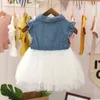 Bear Leader Baby Girls Dress New Summer Girl Party Dresses Casual Jean Yarn Princess Dress Sleeveless Bow Tie Children Clothing Y220310