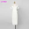 Ldyrwqy Summer Women's White Lace Temperament Slim Short-Sleeved Mid-Length Dress Knee-Length Office Lady 210416
