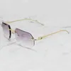 Lyxdesigner solglasögon Mens Rimless Qanther Diamond Cut Stylish French Sun Glasses Vintage Driving Shades Gafas de Sol 299p