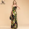 Fashion Runway Summer Sexy Spaghetti Strap Vestido Mujeres Estampado floral Vintage Sin mangas Elegante Vacaciones Largo 210522