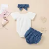 Kleidung Sets 2021 Geboren Baby Mädchen Kleidung Set Infant Mädchen Solide Rippen Strampler Shorts Haarband Sommer Outfits