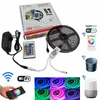 2021 WiFi Controller LED -remsa Ljus Vattentät neon Flexibel band Rand Strip + Bluetooth Music Control + Power Adapter