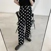 IEFB / Mäns Slitage Chiffon Wide Ben Byxor För Man Lös Tunn Style Casual Byxor Vår Polka Dot Zipper Vintage 9Y2940 210524