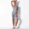 Summer 2PCS Fitness Set Woman Sleeveless Skinny Yoga Vest Stretchy Running Top + Workout Shorts Seamless Gym Pants Mujer 210514