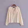 Beige Embroidered Woman Blouses Fashion Spring Summer Puff Long Sleeve Button Up Shirt Elegant Women 210519