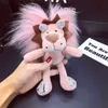 Cartoon Chains Animal Lion Doll With Real Fluffy Fur Keyrings Luxury Crystal For Girl's Schoolbag Pendant Female Car Keychains