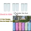 Stok ABD 20 oz süblimasyon düz sıska tumbler güneş ışığı algılama paslanmaz çelik yalıtımlı vakum UV renk değişen bardaklar kapak saman ile diy cutsom logosu