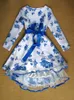 Elegante stijl topkwaliteit dames chiffon jurk baljurk jacquard jurken flora gedrukt blauw en wit porselein patroon