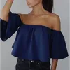 T-shirt da donna Moda Donna Estate Chiffon Slash Neck Solido Manica a farfalla Off-the-spalla Allentato Casual Streetwear Top 210522