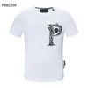 PPファッションメンズデザイナースリムフィットTシャツサマーラインストーンティー半袖ラウンドネックシャツスカルプリントトップスストリッジコラーポーラルP075